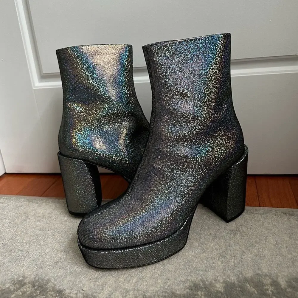 NWT 3.1 Phillip Lim Women's Naomi Shimmery Platform Booties in Gray Size US 9.5